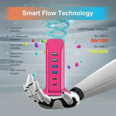 USB Charging Station Multiports Upoy, Charging Hub 6 Ports Dual Type-C, USB Tower Fast Charging for Tablets, Cellphones, Smart Watch, and More Electronic Gadgets, Portable Design, Travel Essentials