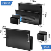 Litwaro Desk Side Storage, No Drill Laptop Holder with Magnetic Pen Holder, Under Desk Laptop Mount with Sticky Headphone Holder, Hanging Desks Organizer Fits Flat Edges 0.4" to 2" (Black)